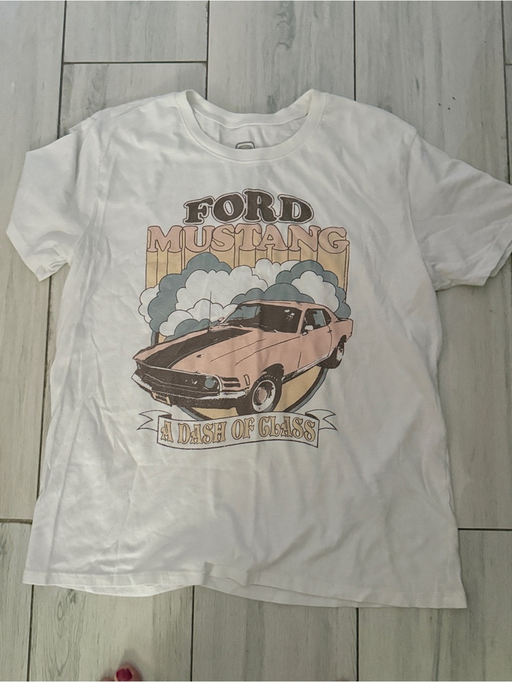 Ford White Short Sleeve Tee with Pink Car Graphic